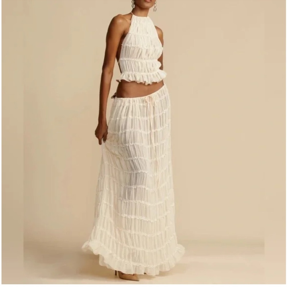 NWOT Arcina Ori Ruched Halter Top and Skirt in Cream